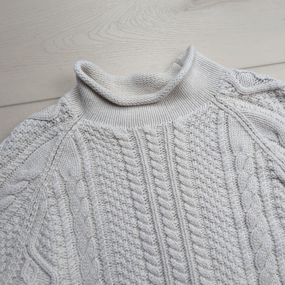 J.Crew Always Oarsman Cable Knit Roll Neck Sweater Womens L Cream Ivory Chunky - Picture 2 of 8